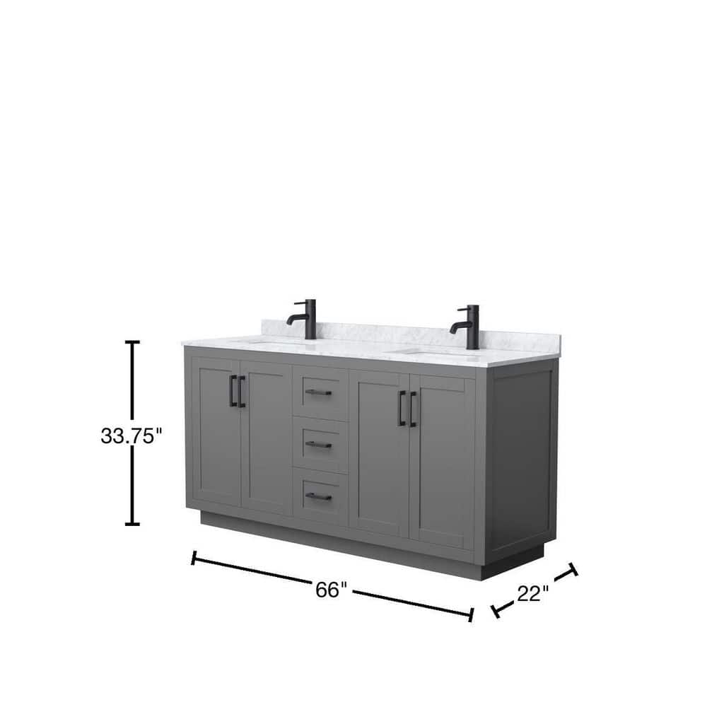 Miranda 66'' Dark Gray Double Bathroom Vanity with Marble Top