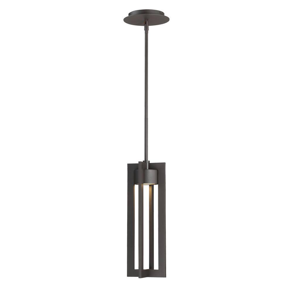 Mid-Century Modern Bronze LED Outdoor Pendant with White Glass