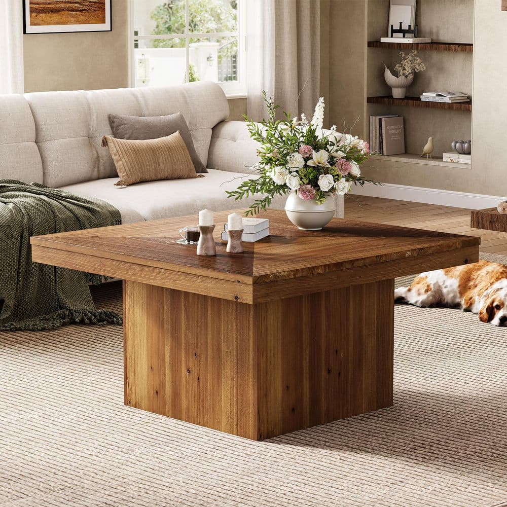 Allan 35.43" in. Brown Rectangle Solid Wood Coffee Table W, Accent Center Table for Living Room, Small Space, Office