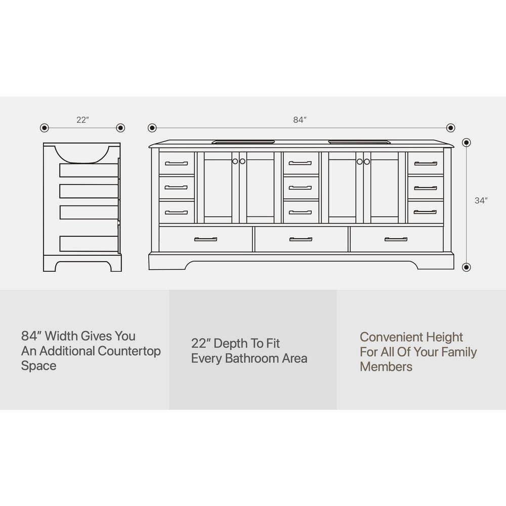 Eviva Storehouse 84" White Double Vanity with Carrara Marble Top
