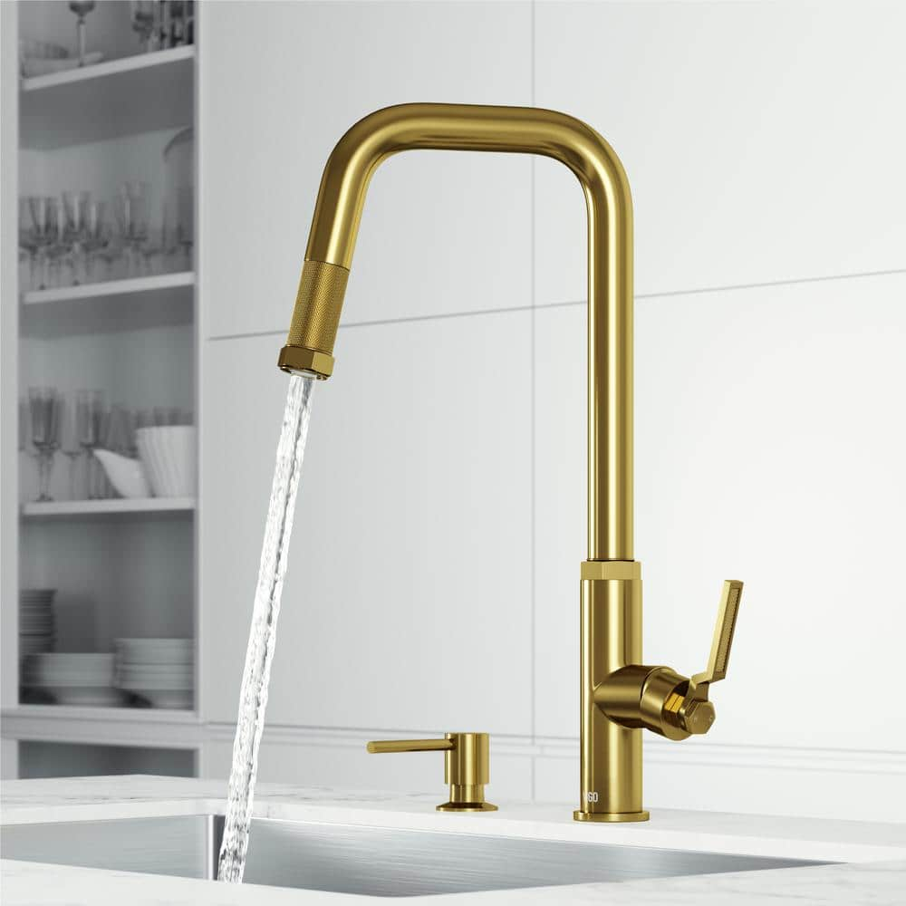 VIGO Hart Angular Single Handle Pull-Down Spout Kitchen Faucet Set with ...