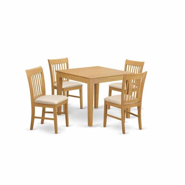 5-Piece Square Natural Oak Finish Solid Wood Top Dining Table with 4 Chairs with Lattice Back