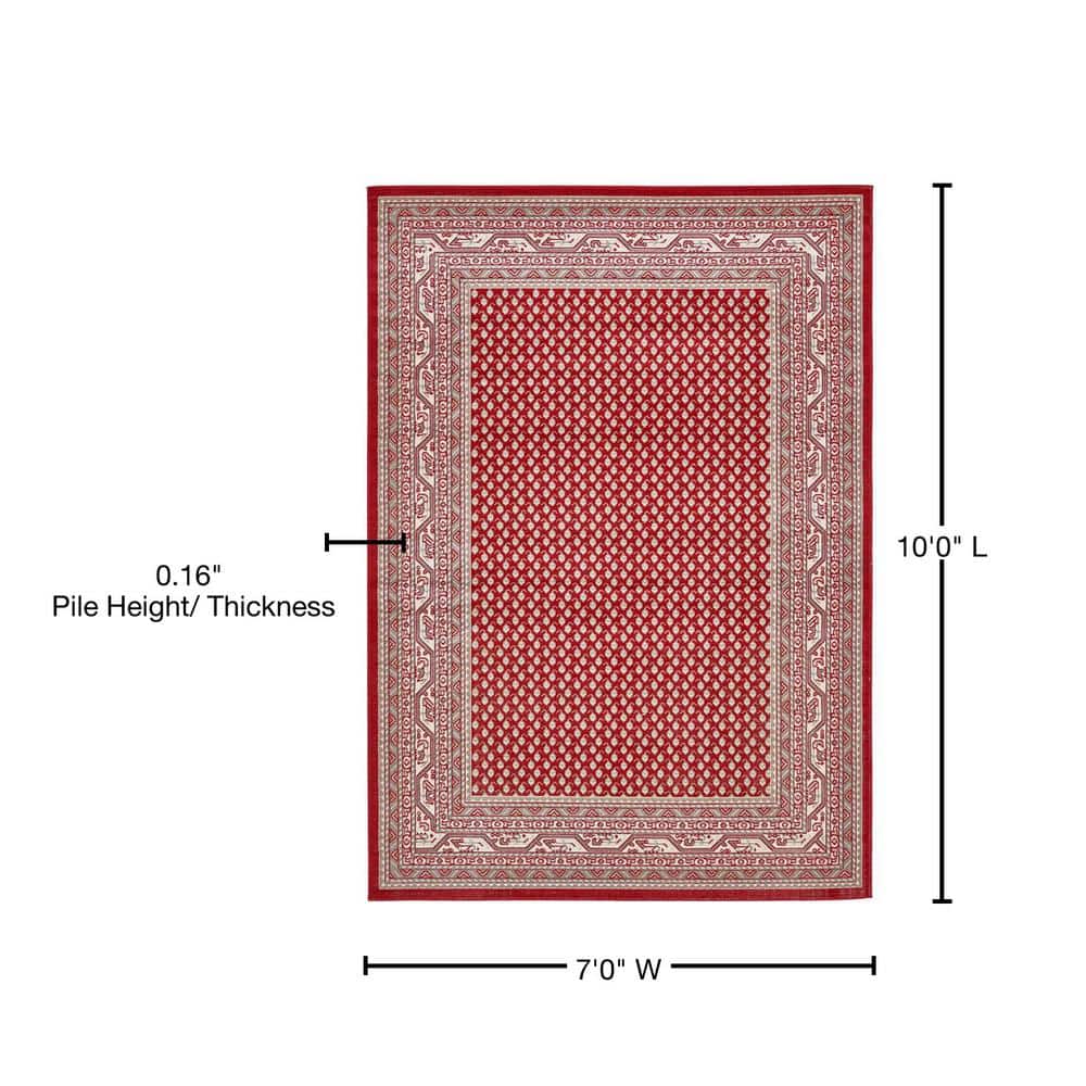 Red and Ivory Rectangular Synthetic Woven Area Rug