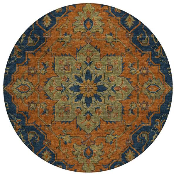 Chantille Machine Washable Indoor/Outdoor Abstract ACN3027 Terracotta 8 ft. x 8 ft. Round Rug