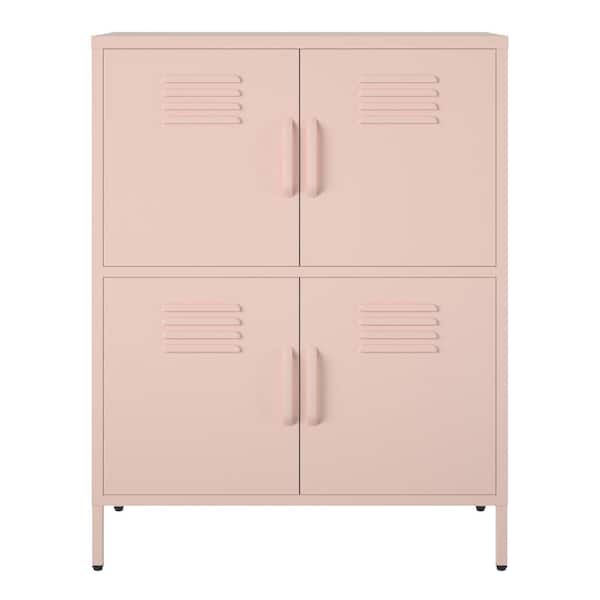SystemBuild Evolution Evolution Mission District 4-Door Metal Locker Storage Cabinet, Pale Pink