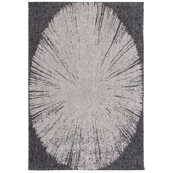Courtyard Beige/Black 8 ft. x 10 ft. Floral Abstract Indoor/Outdoor Area Rug