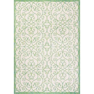 Madrid Vintage Filigree Textured Weave Cream/Green 9 ft. x 12 ft. Indoor/Outdoor Area Rug