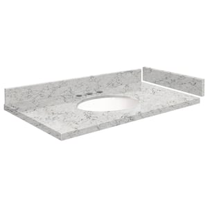 Silestone 33.75 in. W x 22.25 in. D Quartz White Round Single Sink Vanity Top in Pietra