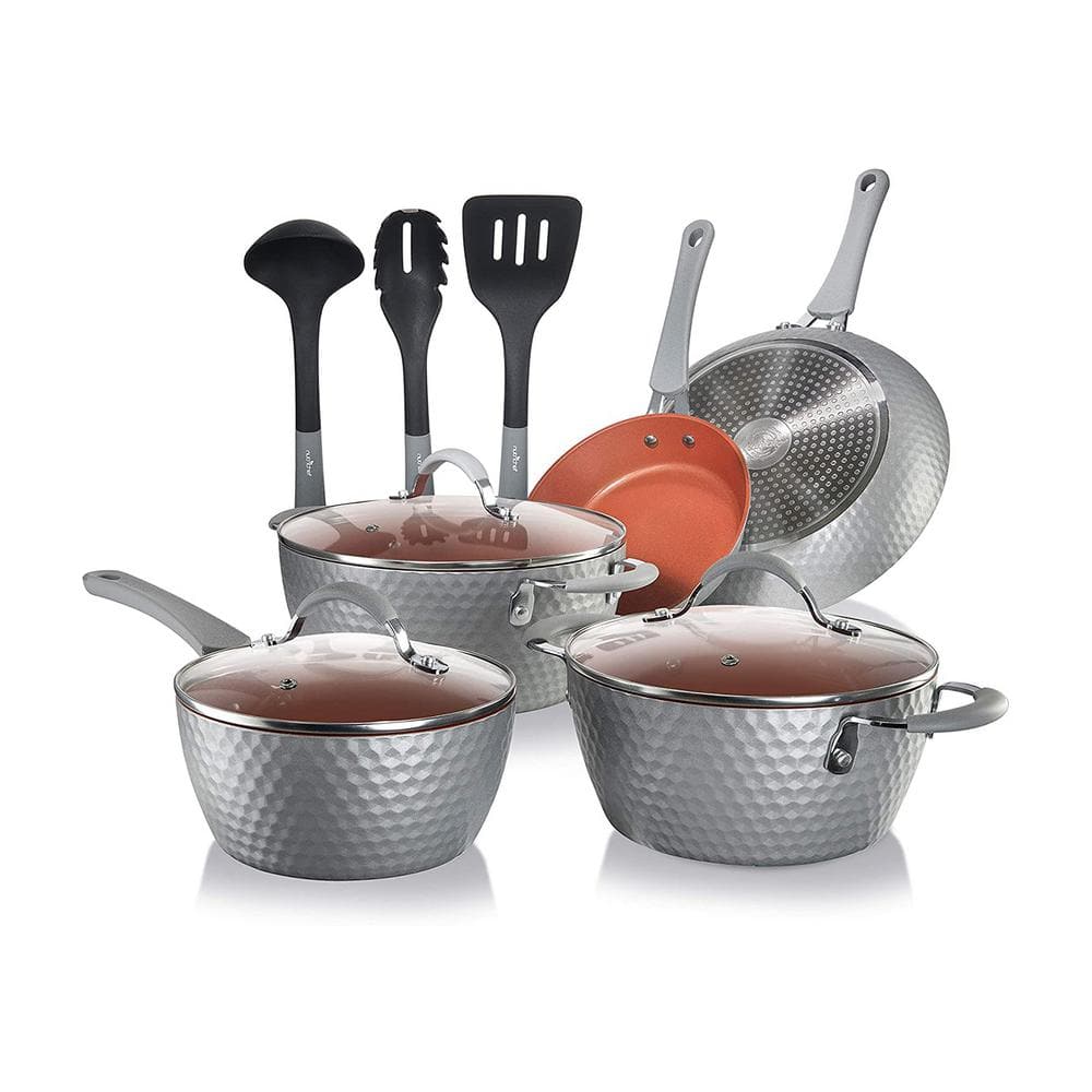 NutriChef Diamond Pattern 11-Piece Reinforced Forged Aluminum Non-Stick  Cookware Set in Red NCCW11RDD - The Home Depot