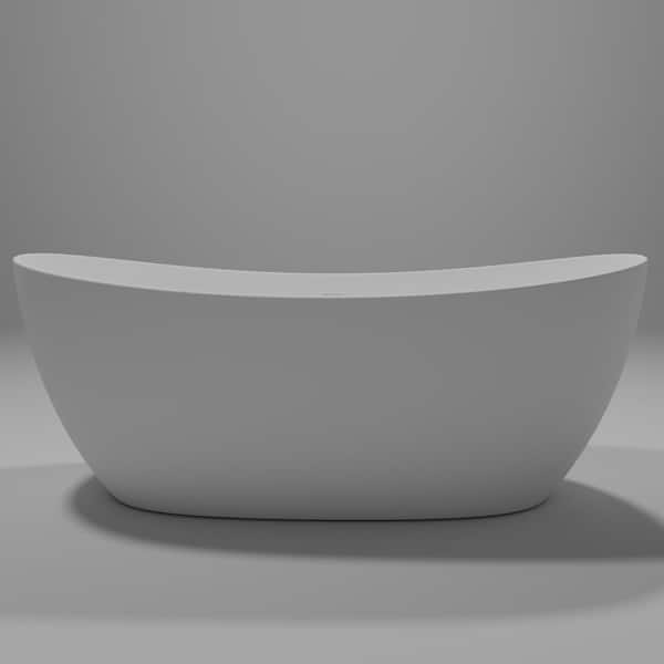 Stivier 63 in. Solid Surface Center Drain Freestanding Flat Bottom Soaking Bathtub in Matte White