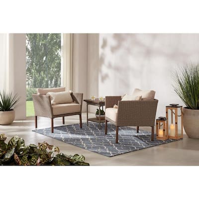 Oakshire 3-Piece Wicker Outdoor Patio Conversation Set with Tan Cushions