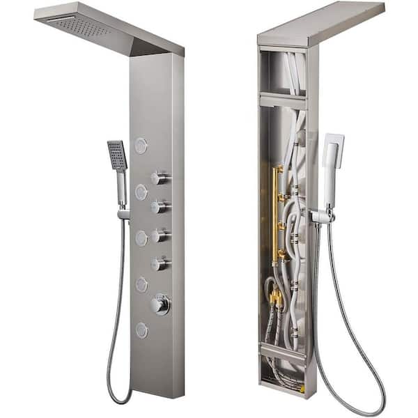 Unbranded Roxy 7.87 in. W 3 Jet Shower Tower in Brushed Stainless Steel 16GS-34370