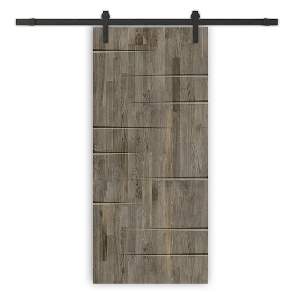 CALHOME 28 in. x 80 in. Weather Gray Stained Solid Wood Modern Interior Sliding Barn Door with Hardware Kit