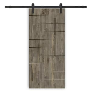 30 in. x 80 in. Weather Gray Stained Pine Wood Modern Interior Sliding Barn Door with Hardware Kit