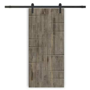32 in. x 80 in. Weather Gray Stained Solid Wood Modern Interior Sliding Barn Door with Hardware Kit
