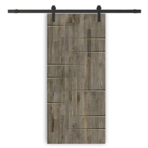 CALHOME 36 in. x 80 in. Weather Gray Stained Pine Wood Modern Interior Sliding Barn Door with Hardware Kit