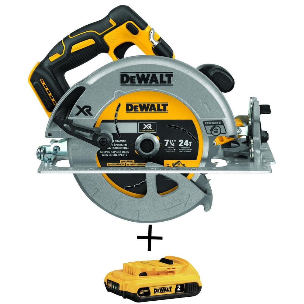 DEWALT 20V MAX XR Cordless Brushless 7-1/4 in. Circular Saw with Brake and 20V MAX Compact Lithium-Ion 2.0Ah Battery -  DCS570BWDCB203