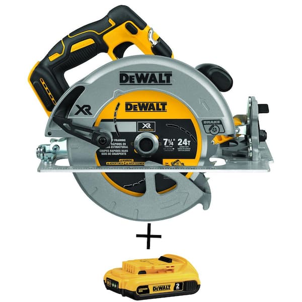 DEWALT 20V MAX XR Cordless Brushless 7-1/4 in. Circular Saw with Brake and 20V MAX Compact Lithium-Ion 2.0Ah Battery