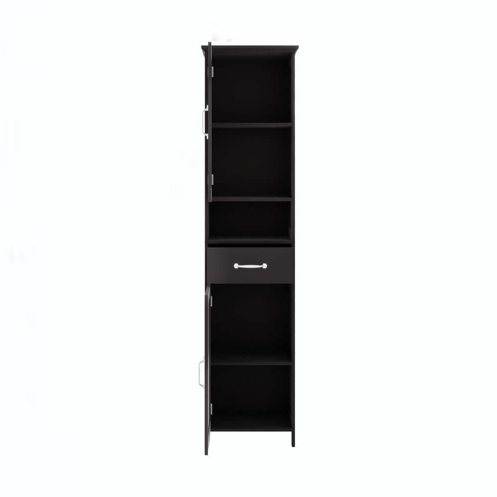 Black Wood Outdoor Side Table, Double Door Narrow Height Slim Floor Standin