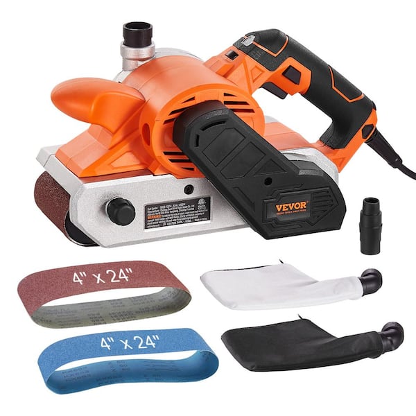 VEVOR Belt Sander 10 AMP 4 in. x 24 in. Corded Sander 6 Speed with 2 in 1 Vacuum Adapter, 2 Dust Bags 2 Belts for Woodworking
