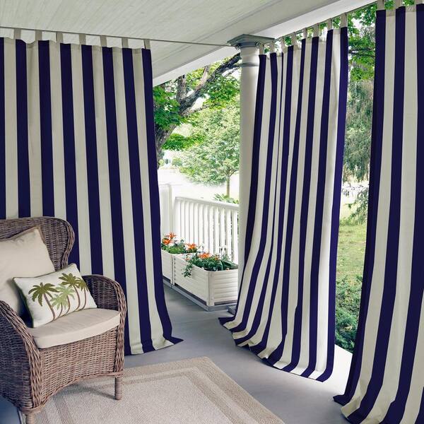 Elrene Navy Striped Tab Top Room Darkening Curtain - 50 in. W x 108 in. L