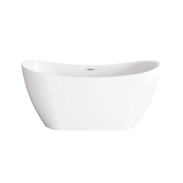 Unbranded Timeless Home 59 in. x 28 in. Soaking Bathtub with Center Drain in Glossy White with Chrome Trim