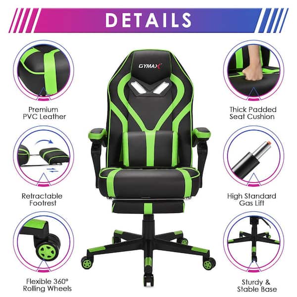 Gymax Green Plastic Massage Gaming Chair Racing Recliner Computer Desk Chair  with Footrest GYM06991 - The Home Depot