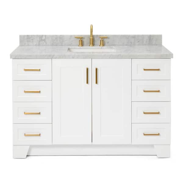 Taylor 55 in. W x 22 in. D x 36 in. H Freestanding Bath Vanity in White with Carrara White Marble Top