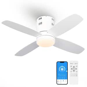 36 in. Smart Indoor LED Dimmable White Propeller Low Profile Flush Mount Ceiling Fan with Light and Remote Control App