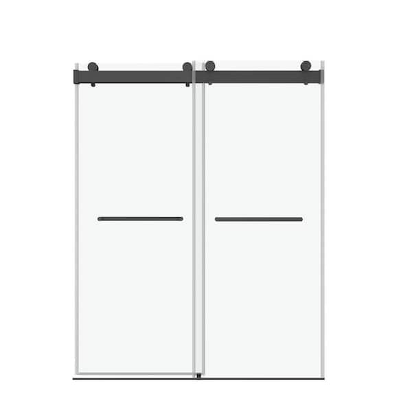 56-60 in. W x 76 in. H Double Sliding Frameless Soft-Close Shower Door 3/8 in. (10mm) Clear Tampered Glass, Matte Black