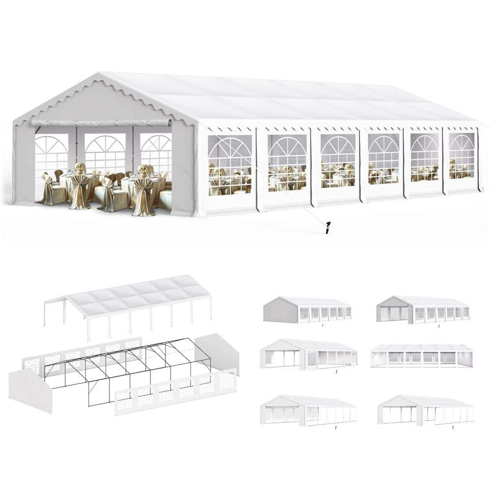 Syritta 20 Ft. White Steel Canopy Tent with 6 Side Walls