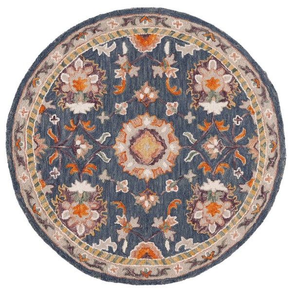 Aspen 5 ft. x 5 ft. Blue/Rust Garden Medallion Round Area Rug