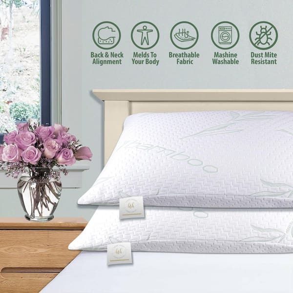 Miracle Memory Foam Bed Pillows - King and Queen Size Sets Hypoallergenic  Bamboo Cool Comfort 