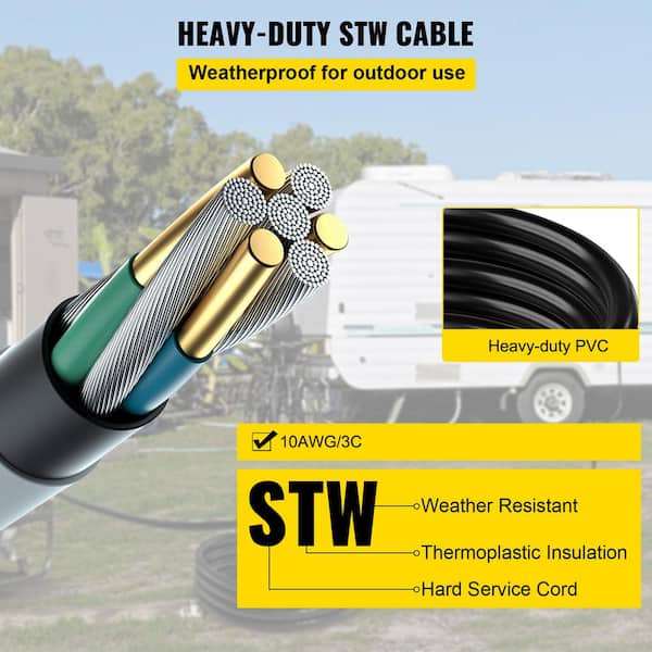 VEVOR 50 ft. Heavy-Duty Outdoor Welder Extension Cord with 3 Prong 50 Amp Power Extension for Welding Machines ETL Approved, Black