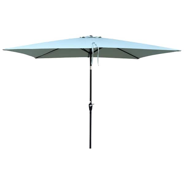 Angel Sar 6 ft. x 9 ft. Steel Market Patio Umbrella with Crank and Push Button Tilt in Frosty Green