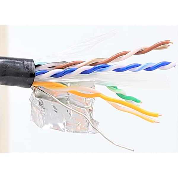 Micro Connectors, Inc 250 ft. 23 AWG/8-Conductors Solid Cat6 STP Outdoor Bulk Ethernet Cable in Black