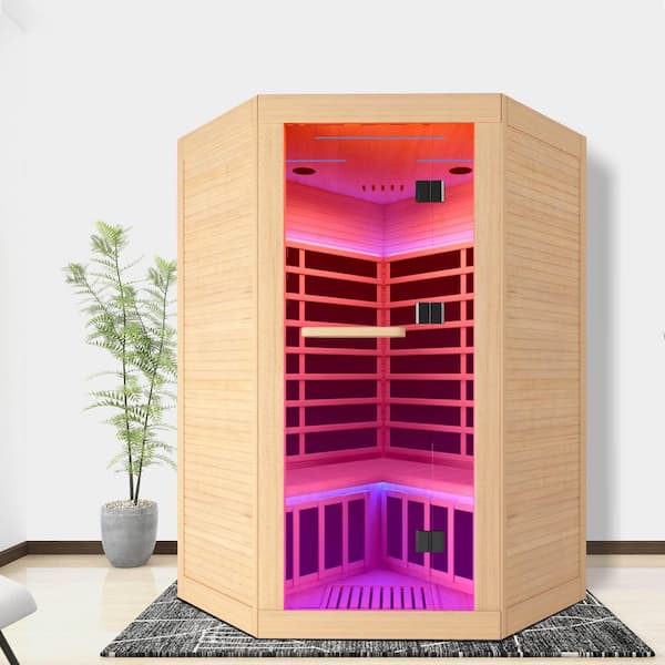 Hemlock 2-Person Far Infrared Sauna with 9-Heating Panels, Key Control, Bluetooth Audio, and LED Lighting