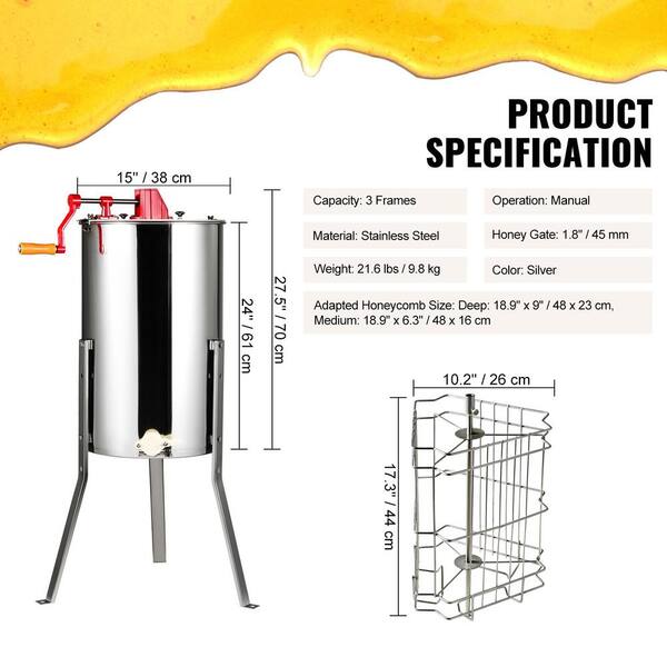 Electric Honey Extractor, 2/4 Frame Stainless Steel Spinner, Beekeeping Equipment with Adjustable Stand and Lid
