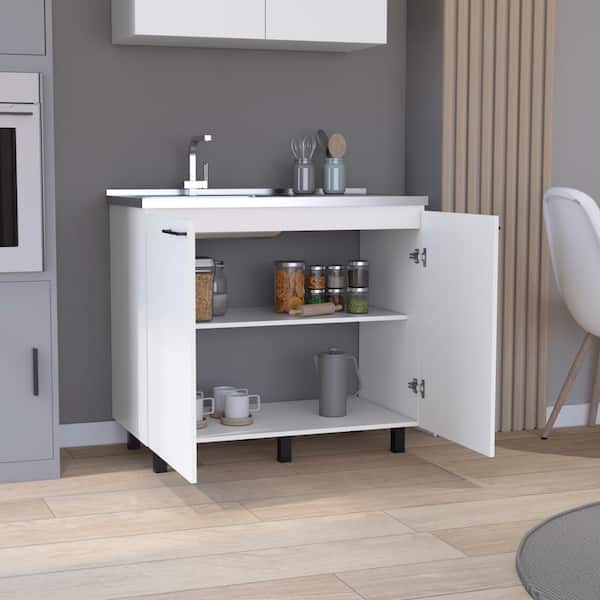 Adrinfly 39.37 in. W x 20.67 in. D x 35.04 in. H Freestanding Utility Base Cabinet with Stainless Steel Countertop and Door