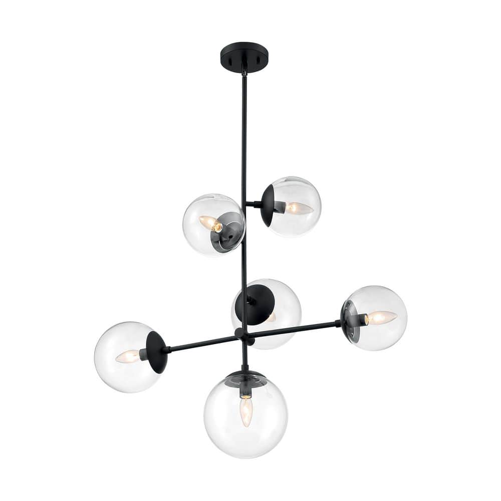 Sky 60-Watt 6-Light Matte Black Shaded Pendant Light with Clear Glass Shade, No Bulbs Included price history on PriceWatchPro