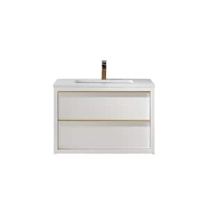 Morgan 30 in. Bath Vanity in White with Composite Stone Top in Carrara White with White Basin