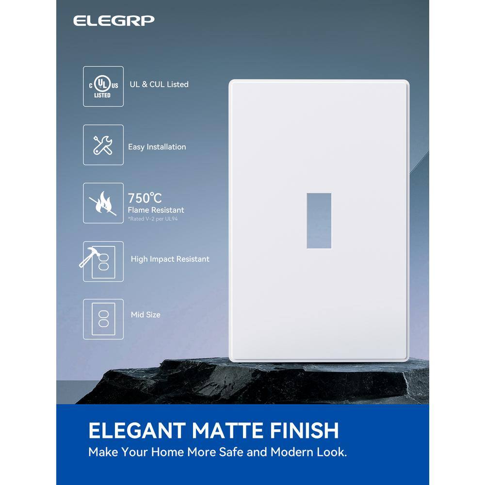 White 1-Gang Screwless Toggle Light Switch Wall Plate Set