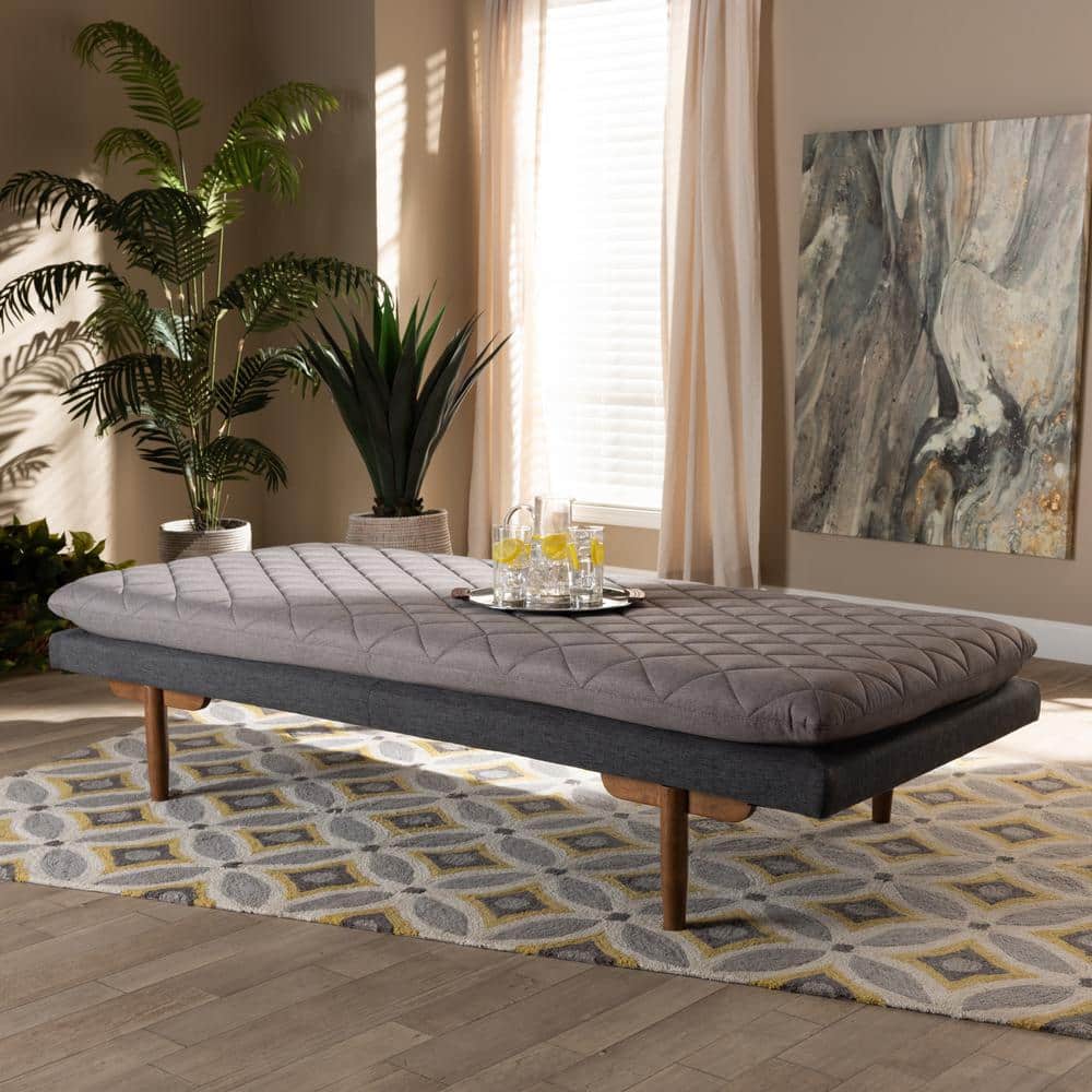 Twin Gray Upholstered Wood Frame Daybed with Tufted Cushion