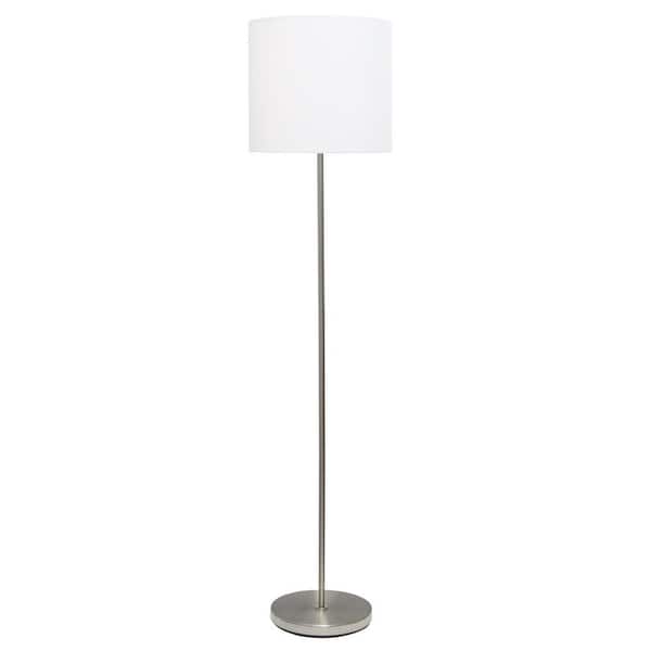 Vista 57 in. Brushed Nickel/White Shade Contemporary Standard Floor Lamp for Living Room