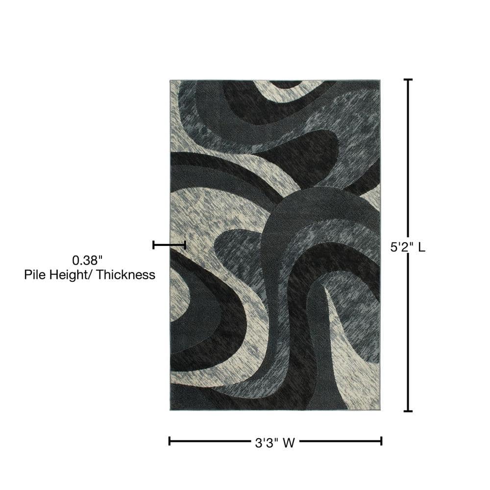 Elegant Gray 40" Tufted Synthetic Area Rug with Abstract Swirl Design