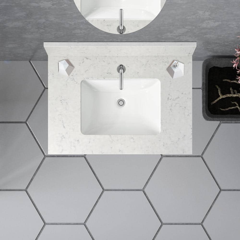 31'' Morning Frost Quartz Vanity Top with Vitreous China Sink