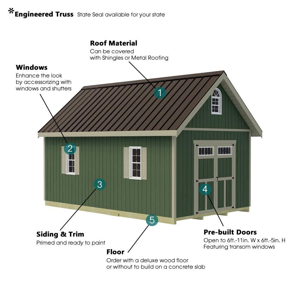 Gray 12' x 20' Wood Shed Kit with Windows