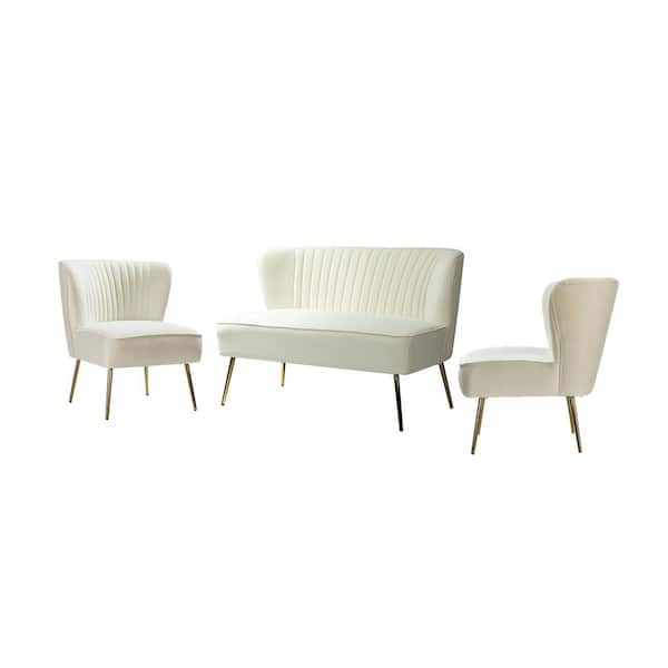 JAYDEN CREATION Carmita 3-Piece Ivory Living Room Set