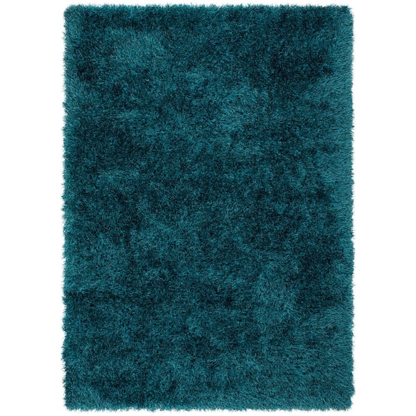 Well Woven Kuki Chie Glam Solid Textured Ultra-Soft Teal 7 ft. 10 in. x 9 ft. 10 in. 2-Tone Shag Area Rug