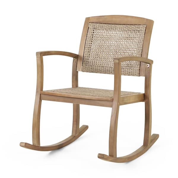 Noble House Arnton Light Brown Wood and Wicker Outdoor Patio Rocking Chair
